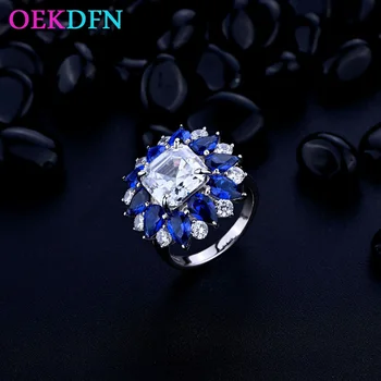 OEKDFN Epocă Forma de Floare Argint 925 Creat 10MM Safir Ridicat de Carbon Diamant tipul de Piatră prețioasă Inele Pentru Femei Bijuterii Fine