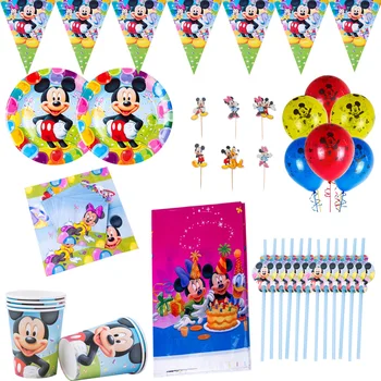 105Pcs Mickey Mouse-ul Tacamuri de unica folosinta Decoratiuni Partid Plăci de Hârtie Cupe Fețe de masă Toppers Tort de Paie Băieți Copil de Dus