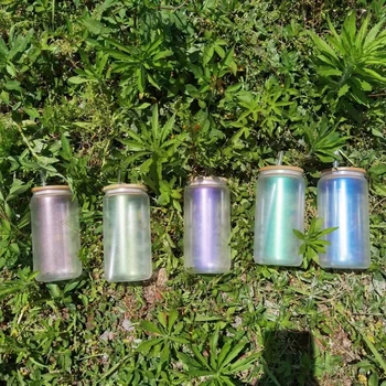 16oz Doamnelor de Schimbare a Culorii Paie Ceașcă de Sticlă Capac de Bambus Verde Transparent Cafea Bea Suc de Cupa