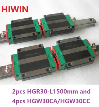 2 buc 100% originale liniare Hiwin feroviar HGR30 -L 1500mm + 4buc HGW30CA HGW30CC cu flanșe transport pentru cnc