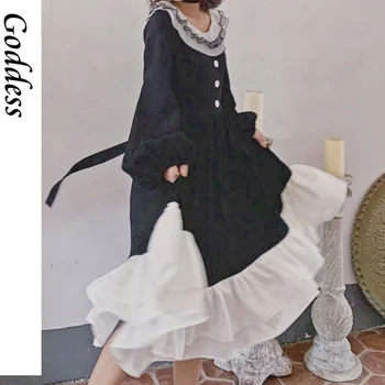 2021 Japoneză Dulce Lolita Rochie Fete Kawaii Lolita Gotic Cosplay Loli Femei Rochie Dantela Vintage Bowknot Talie Înaltă, Rochii