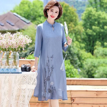 2021 Primavara-vara pentru femei new cheongsam versiune îmbunătățită nobil rochie mama rochie de moda liber subțire pulover șifon dress s547