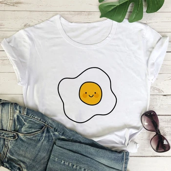2021 mai Noi de Vara T-shirt Alb tricou Maneca Scurta Fete Drăguț Tricou Prajit egggraphics imprimare Tricou de Distracție de Desene animate T-shirt Doamna