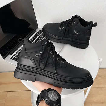 2022 Nou Retro Negru Bărbați Cizme Platforma Glezna Pantofi pentru Bărbați de Moda Dantelă Sus Scule Casual în aer liber Confortabile Pantofi pentru Bărbați