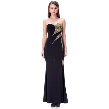 Angel-moda rochie fără Mâneci Despicare Sequin Rochii de Bal Fantă Lungă și Neagră 368