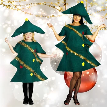 Anul nou, Pom de Crăciun Tinuta Mamă și Girlds Cosplay Verde Grinch Petrecere Perfomance Haine cu Palarie Elf Costume Xmas