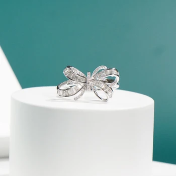 BOEYCJR Bowknot Aur Alb de 18K Diamante Naturale Inel pentru Femei, Cadou de Aniversare