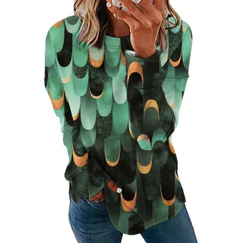 Bumbac Jachete pentru Femei Toamna Și Iarna de Imprimare Multi-Color cu Mâneci Lungi Rotunde Gât Pulover Gros de Lână Femei
