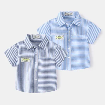 Băieți, cămașă cu mânecă scurtă 2022 copil de vara de top rever versiunea coreeană de vară pentru copii haine de toate-meci pentru copii tricou cu dungi