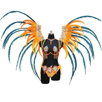 Calitate de Top Manual de Samba de la Rio Costum de Carnaval Cu Piatra Sexy Dansuri din Buric Costum de Sârmă Sutien + Chilot + Pene Frizură CF021
