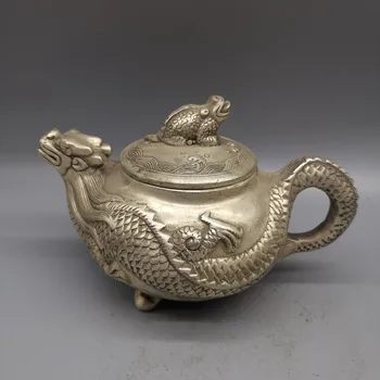 Chinezesc antic de colectare cupru dragon cu trei picioare ceainic vin oală decorațiuni interioare, cadouri artizanat, ornamente