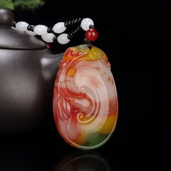Chineză Pline De Culoare Jad Ruyi Pandantiv Colier Farmec Moda Bijuterii Accesorii De Mână-Sculptate Femeie Amuleta Noroc Lanț Pulover