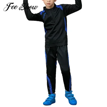 Copii Băieți Sport Elastic Tinuta Sport Mock Neck Mâneci Lungi cu Fermoar de Culoare bloc Topuri și Pantaloni de Trening, Costum de Funcționare Seturi
