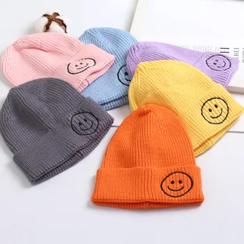 Copil pălărie de Toamna/iarna tricotate pentru femei pulover de lână capac 3 Copii bomboane de culoare pentru copii zambind cald capac 0-3 ani masculin