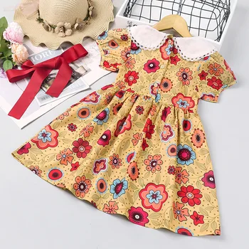 Copilul Fete Rochie de Vara de Îmbrăcăminte pentru Copii Fete Drăguț Peter Pan Guler Floare de Imprimare Petrecere Rochie de Printesa pentru Copii de 1-6Y