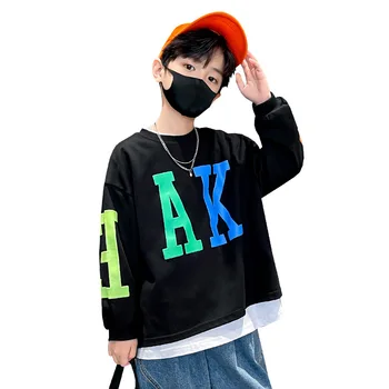 Coreeană Copii Bluze pentru Baieti Mari AK Scrisoare de Imprimare Pulover Topuri de Moda Adolescent de Bumbac Vrac Sport Haine 8 12 14Y