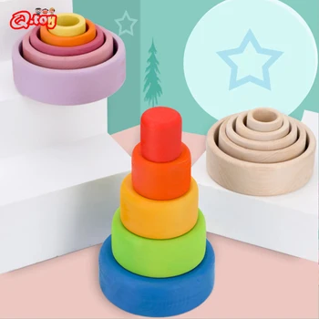 Curcubeu Blocuri de Stivuire Joc de Creatie Rainbow Set Castron Copii de Culoare Cognitive Jucarii pentru Copii de Învățământ de Crăciun