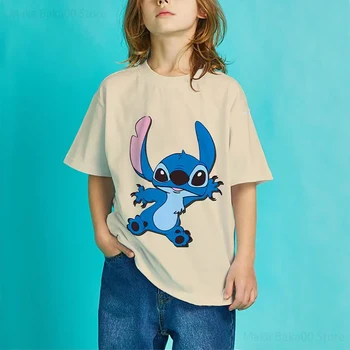 De vară pentru copii Disney Stitch desene animate gât rotund casual T-shirt de imprimare vrac fete pulover drăguț T-shirt de sus