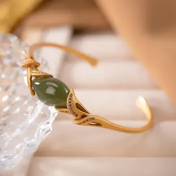 Design Original, împânzit cu diamante naturale Hetian jad verde geometrice deschis brățară farmec lumină de lux clasic femei bijuterii