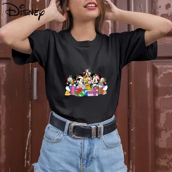 Disney 2022 Crăciun Femei Bluze Mickey si Prietenii Tipărite Xmas Cadou tricou Black Fashion Street Femme Vetement en-Gros