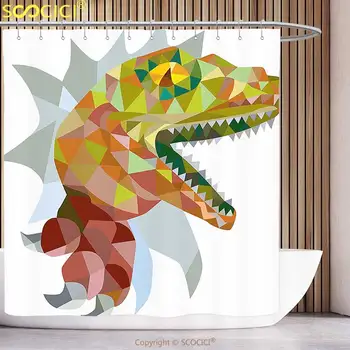 Distracție Perdea De Duș De Reptile Decor Multi Mozaic Colorat Sălbatice Trex Ilustrare Deschide Gura Jurassic Pixel Dinozaur Multi Baie