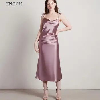 ENOH Elegant fără Mâneci Satin Rochii domnișoare de Onoare Backless Ceai-Lungime Rochii de Partid Pentru Femei 2023 Vestidos De Gala Personalizate