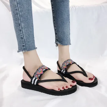FAYUEKEY 2019 Noua Moda de Vara Femei Sandale Sexy Fund Gros Imprimate Casual Plat Plaja Răstoarnă Flops Pantofi