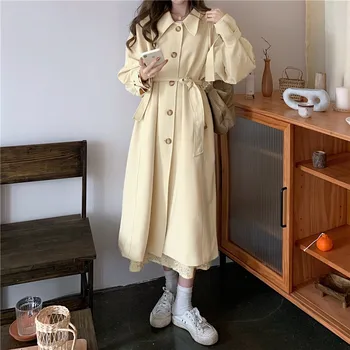 Femei Lung Trenci Haine de Top coreean 2021Autumn Elegant Single-Breasted Lung Epocă Sacou Canadiană Liber Palton Belted Coat