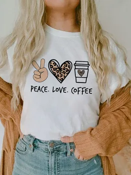 Femei Tricou De Imprimare Teuri Haine Scurte Și Regulate Topuri Cu Maneci Pace Place Cafeaua De Imprimare Doamnelor Moda De Desene Animate Grafică Femeie T-Shirt