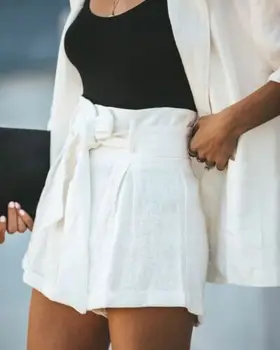 Femei de vară pantaloni Scurți 2019 Noi Femei Casual de Vara Alb de Dantelă-Up cu Talie Înaltă, Solidă pantaloni Scurți Largi mărimile S-XL
