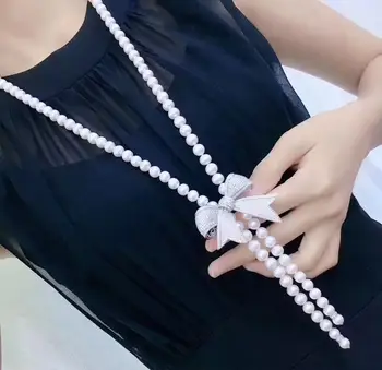 Funda mare stralucitoare zircon pandantiv lung colier de perle pentru femei petrecere de lux bijuterii colier cadou de vacanță