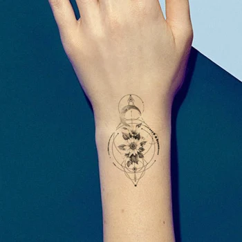 Geometrică Cerc, Linie De Tatuaje Temporare Autocolant De Floarea-Soarelui Lună Neagră De Dimensiuni Mici Tatuaj Body Art, Gât, Încheietura Mâinii Fals Tatuaje Femei Bărbați