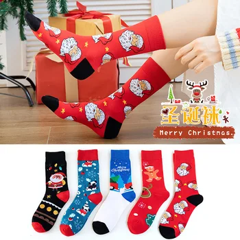 Happy Socks Mens Crăciun Ciorap Womem Noutate Desene Animate Pieptănat Bumbac Șosete Amuzante Harajuku Jacquard Sokken Meias Xmas Cadou 1 Pereche