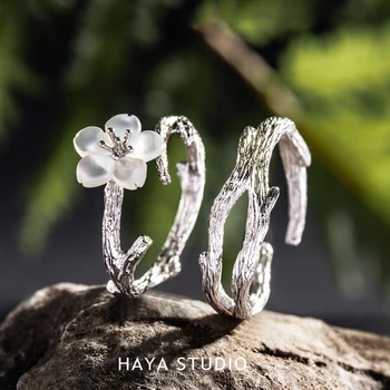 Haya Studio Alb Floare de Cires Inel de Argint S925 Argint Naturale Pearl Shell Flori Inele pentru Femei Elegante Femei Bijuterii