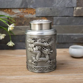 Homhi Metal Sculptat Ceai Caddy Argint Cadou de Accesorii de Decor dragon Chinezesc Ceai Conservarea Escritório Creativitatea HBJ-521