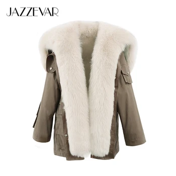 JAZZEVAR 2019 Nou High Fashion street Femei de Lux Blană de vulpe Hanorac Doamnelor detasabila Blana naturala de iepure captuseala Blana jacheta de iarna