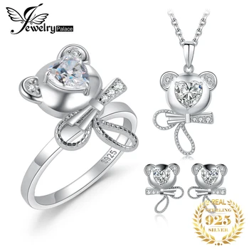 JewelryPalace Urs Drăguț Inima Tăiat Piatră prețioasă Argint 925 Colier Cercei Inel de Piatră prețioasă de Bijuterii Set pentru Femei