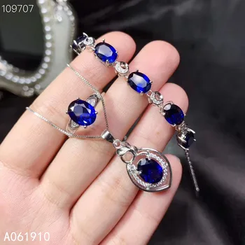 KJJEAXCMY fine bijuterii argint 925 incrustat Naturale corindon Albastru pandantiv inel Brățară costum detectarea sprijin popular