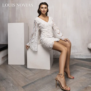 Louis Novias Bohemia V-gât rochie de mireasa Empire simplu deschideți înapoi satin detasabila coada rochie de dantelă broderie rochie romantica