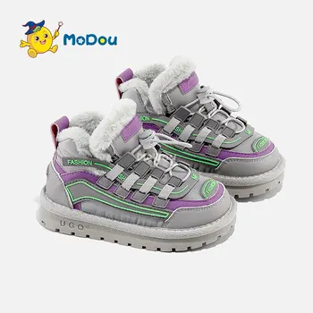 Mo Dou Sport pentru Copii Pantofi de Bumbac Fete Roz Talpă Groasă de Pluș Cald de Pantofi de Iarnă de 2022 Nou Stil de Băieți Ocazional Zăpadă Moale Pantofi