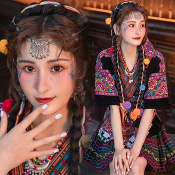 Moda Etnice Minoritare Grup Miao Hmong Costum Tradițional Tematice Care Pleacă Fotografie Tinutele Clasice De Dans De Performanță