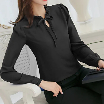 Moda Femei Tricouri Zburli Bluza De Primavara Toamna Topuri Șifon Cămașă Slim Cu Maneca Lunga Alb Bluza Office Blusas Mujer De Moda