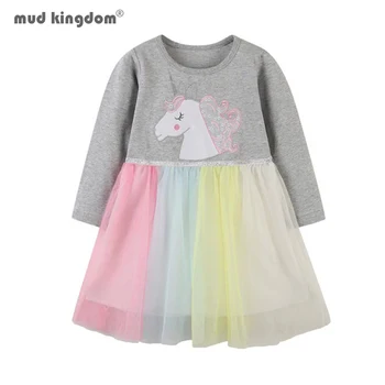 Mudkingdom Rochie Fetita Unicorn Drăguț Bunny Rainbow Stripe Princess Tutu Tulle Rochii pentru Fete, Îmbrăcăminte de Toamnă de Primăvară