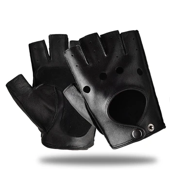Mănuși din piele pentru bărbați Jumătate de Deget de Fitness, Sport de Conducere anti-derapaj Puternic, rezistent la uzura de Conducere Motocicleta Retro din Piele Manusa