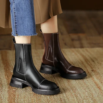 NOI de Iarnă 2022 Femei Cizme de Piele Split Femei Rotund Deget de la picior Toc Gros Pantofi Slip-on Chelsea Cizme Casual, Cizme Glezna Pantofi Femei