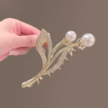 Noua Moda de Metal Pearl stras Păr Apuca coada de cal Simplu Crab Clip Pentru Femei Fete Strălucitoare Barrette veșminte de cap Accesorii de Par