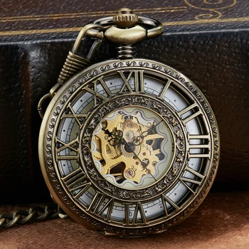 Oamenii de Bronz Mecanice Pandantiv Ceas de Buzunar cu Lanț Lung Ceas de Buzunar Antic Cosplay Colier Ceas Cadouri relógio de bolso