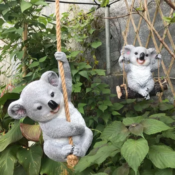 Pastorală de simulare koala rășină de creație în aer liber, gradinarit decorare curte pandantiv leagăn panda acasă, mobilier de balcon