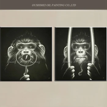 Pictate Manual Abstract, Animale, Negru, Pictura In Ulei Pe Canvas Wall Art Urangutani Picturi Pentru Decor Camera Funnky Maimuță Picturi