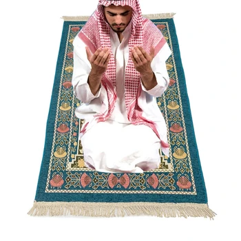 Portabil Rugăciune Musulmană Covor Gros Islamic Turc Chenille Rugându-Mat De Epocă Florale Frunze De Model Jacquard Țesute Ciucure Cadou